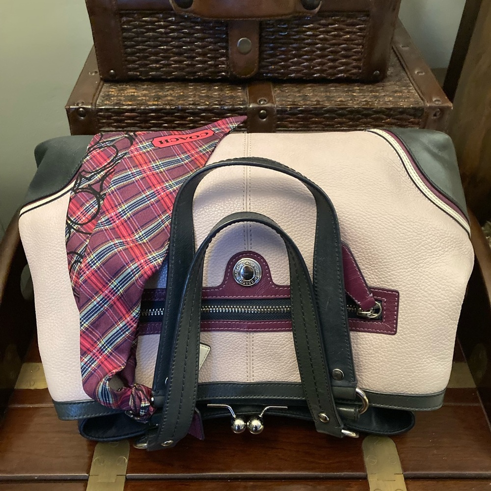 Coach Laura Spectator Bag - Lilac/Navy Kisslock Carryall (SCARF INCLUDED) - Picture 7 of 13